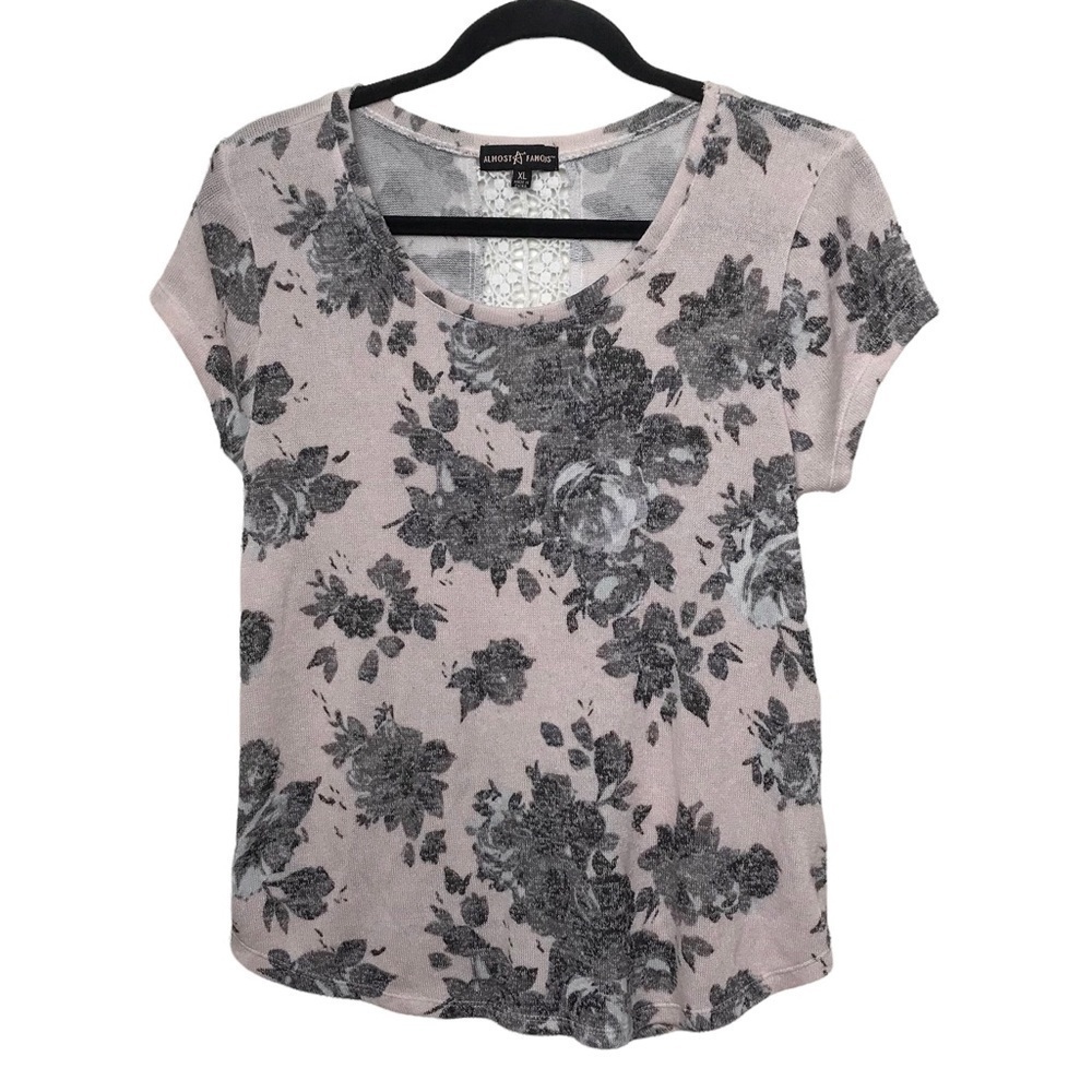 Almost Famous Pale Pink Floral Print Knit Split Back Top Juniors XL